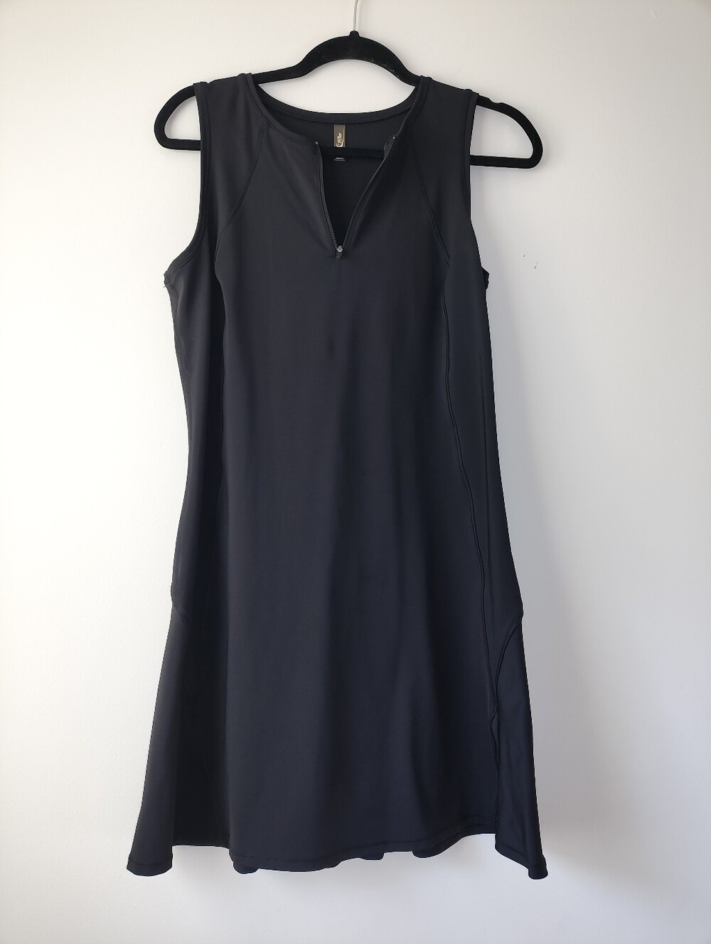 Black A-Line Athletic Dress with Front Zip. Flare Skirt